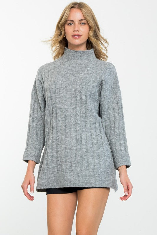 The Slouchy Mock Neck Sweater Clothing THML Grey XS 