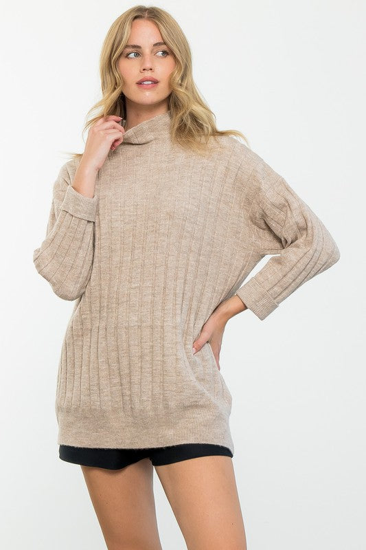 The Slouchy Mock Neck Sweater Clothing THML Oatmeal XS 