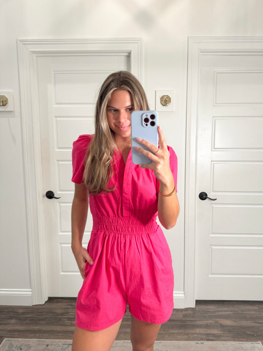 Pink Seersucker Romper With Watermelon main image 0