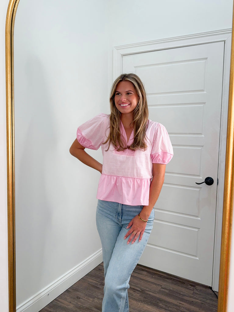 Stripes Of Happiness Pink Top Clothing Peacocks & Pearls Lexington   