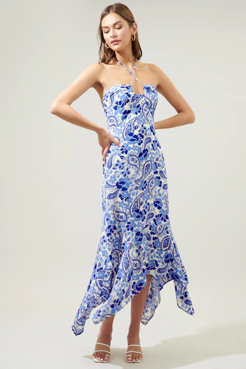 Blue Paisley Halter Midi Dress Peacocks & Pearls Lexington Blue Paisley Halter Midi Dress Peacocks & Pearls Lexington