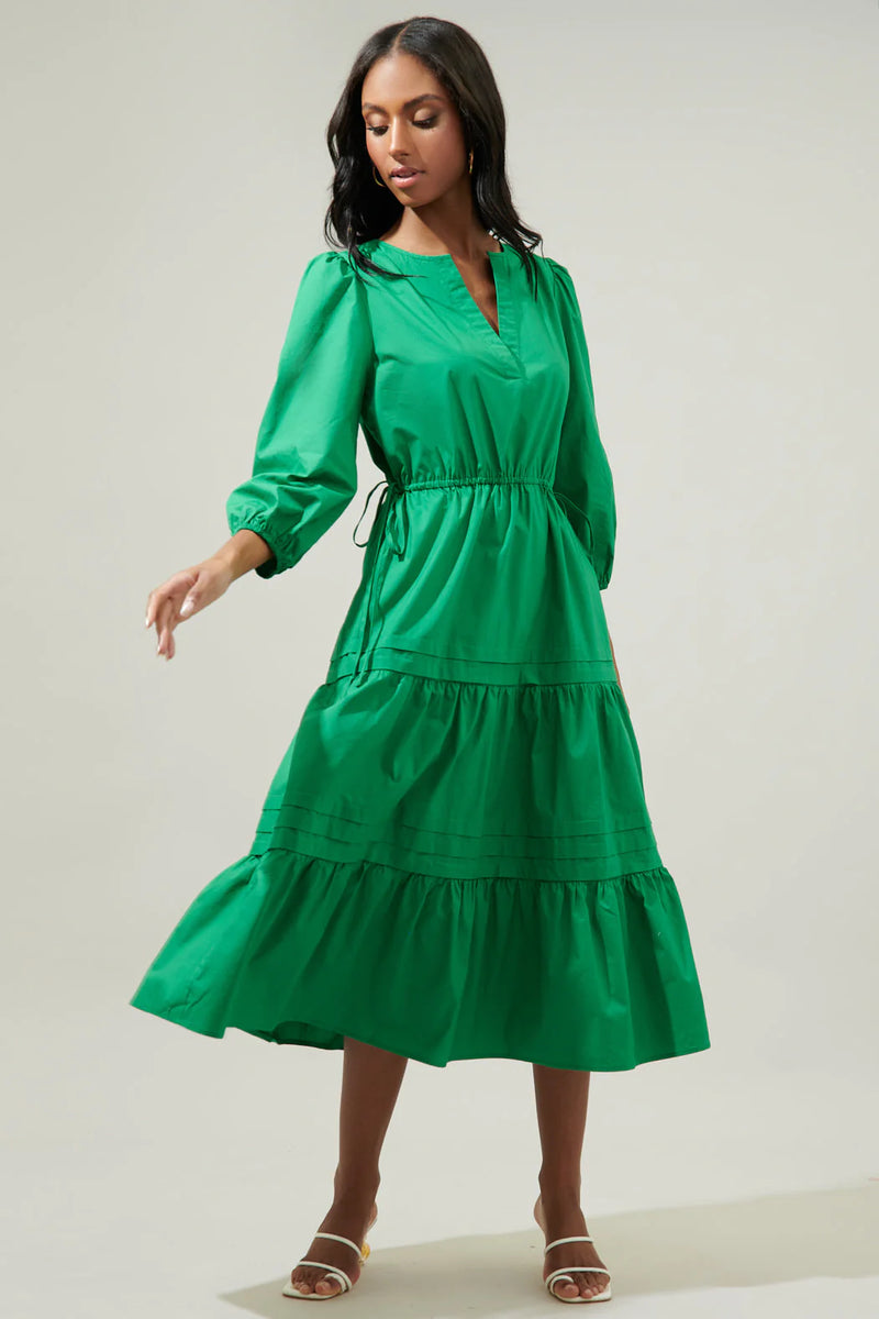 tiered poplin midi dress Atelier Poplin Tiered Midi Dress – Peacocks & Pearls Lexington