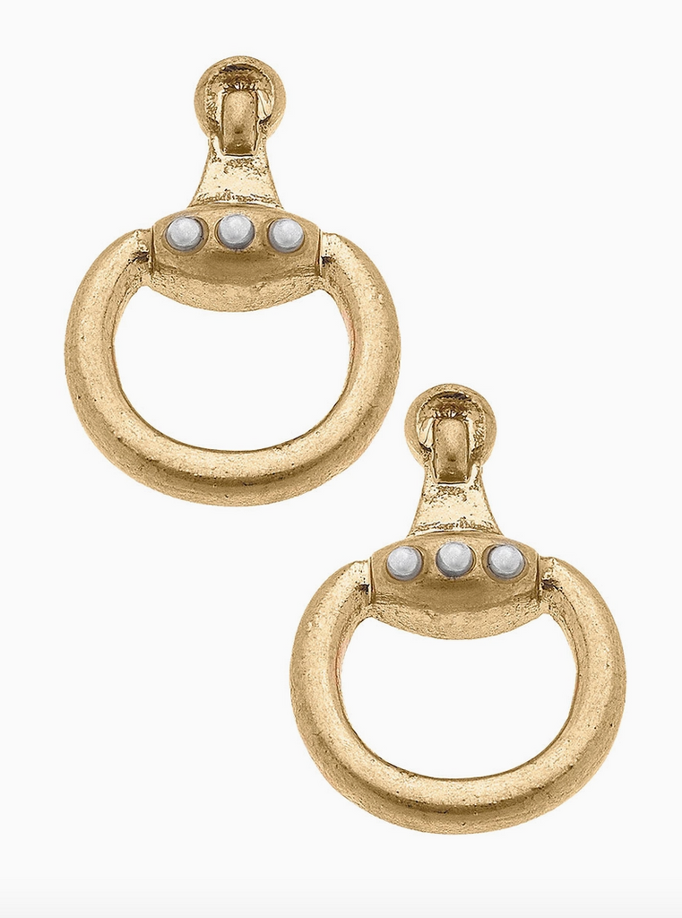 Buckley Horsebit Stud Earrings in Worn Gold Jewelry Peacocks & Pearls Lexington   