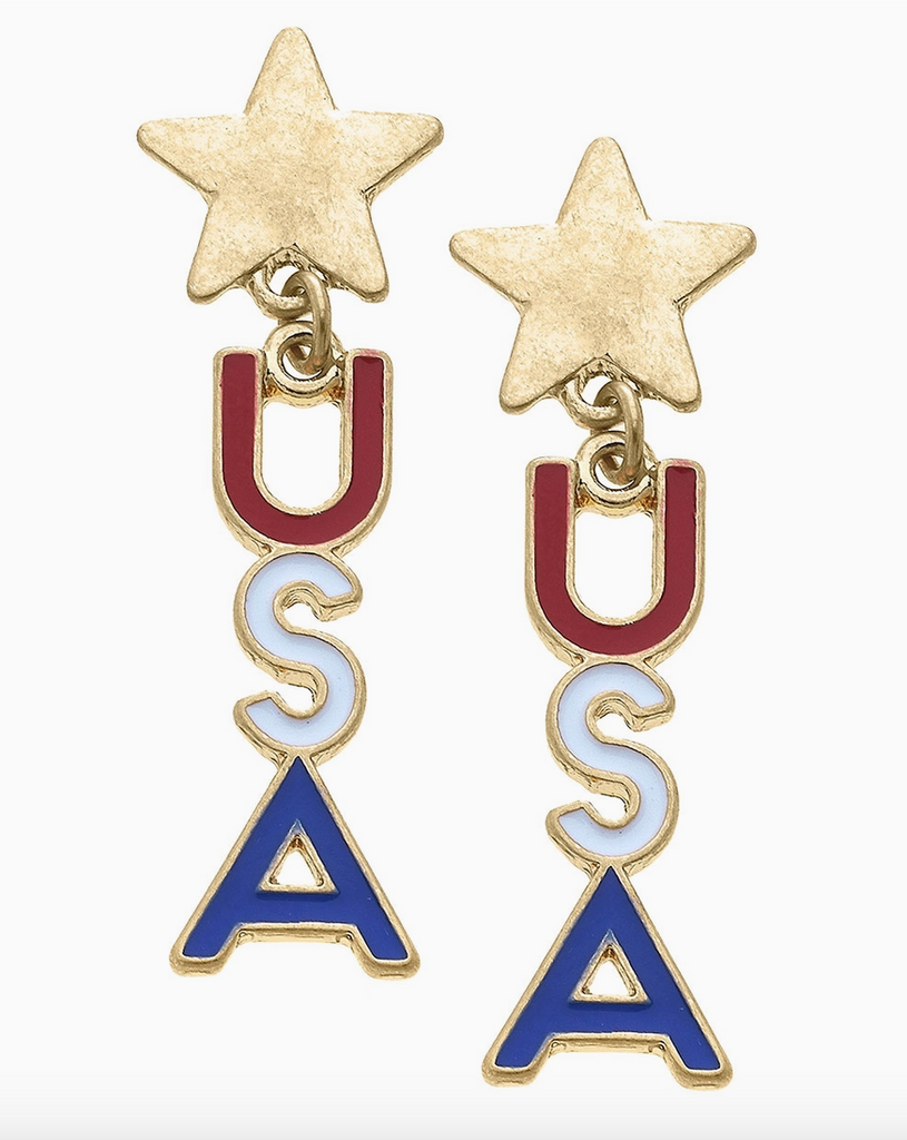 USA Star Enamel Earrings in Red, White & Blue Jewelry Peacocks & Pearls Lexington   