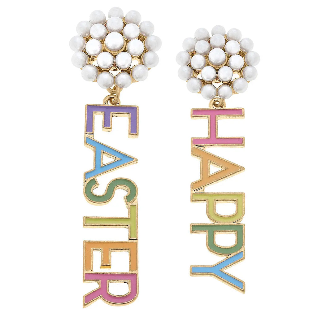 Happy Easter Pearl Cluster Enamel Earrings in Rainbow Jewelry Canvas Style   
