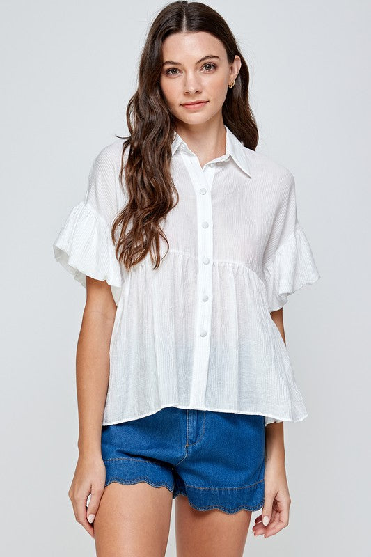 Lovely New Day Print Babydoll Button Up Top - 4 Colors