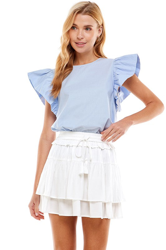 Baby Blue Ruffle Sleeve Blouse Peacocks & Pearls Lexington