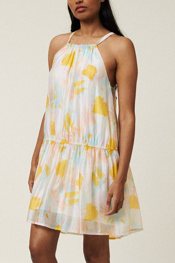 Multi Watercolor Halter Dress Clothing Frnch   