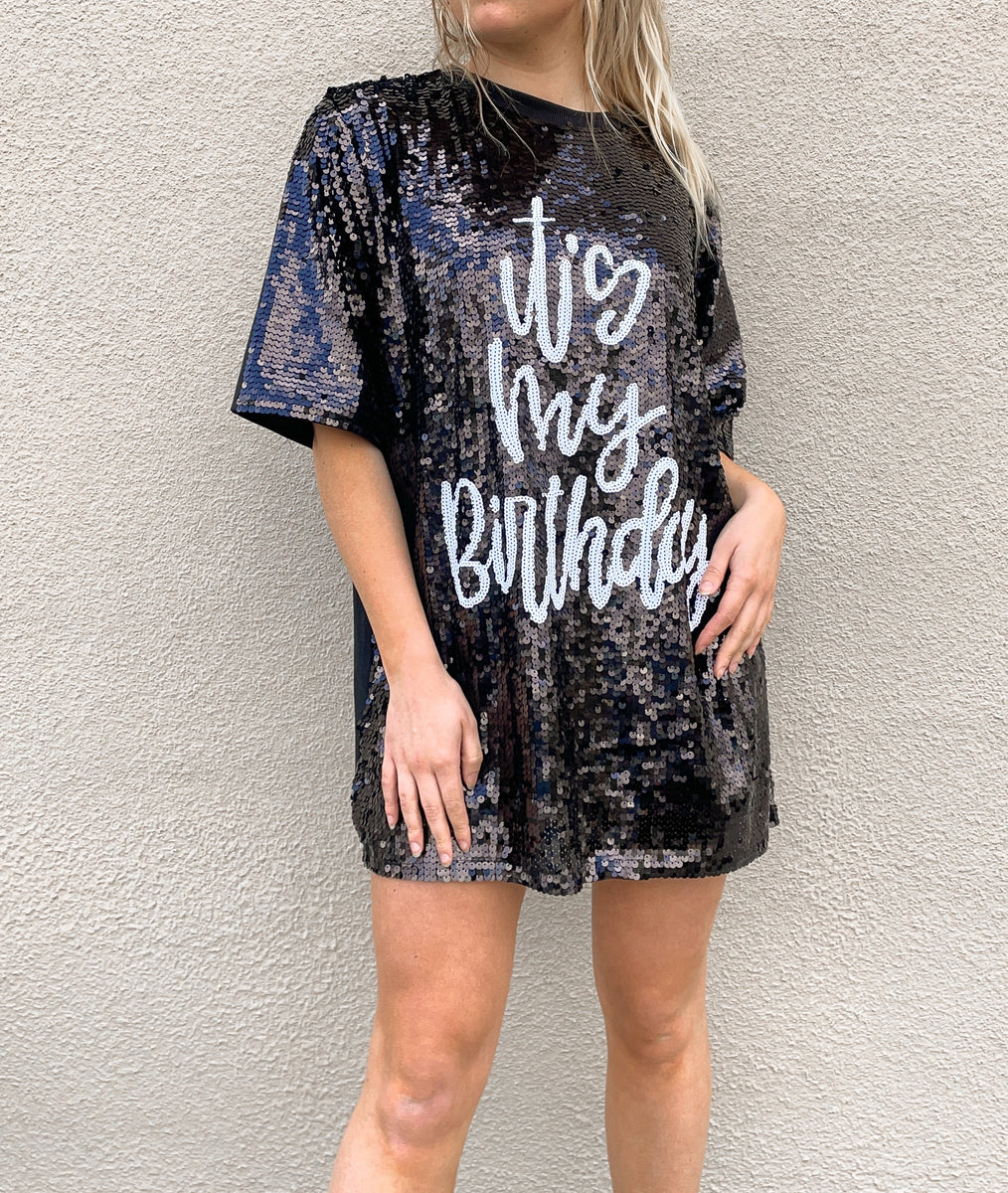 It's My Birthday Black Sequin T-Shirt Dress – Peacocks & Pearls Lexington