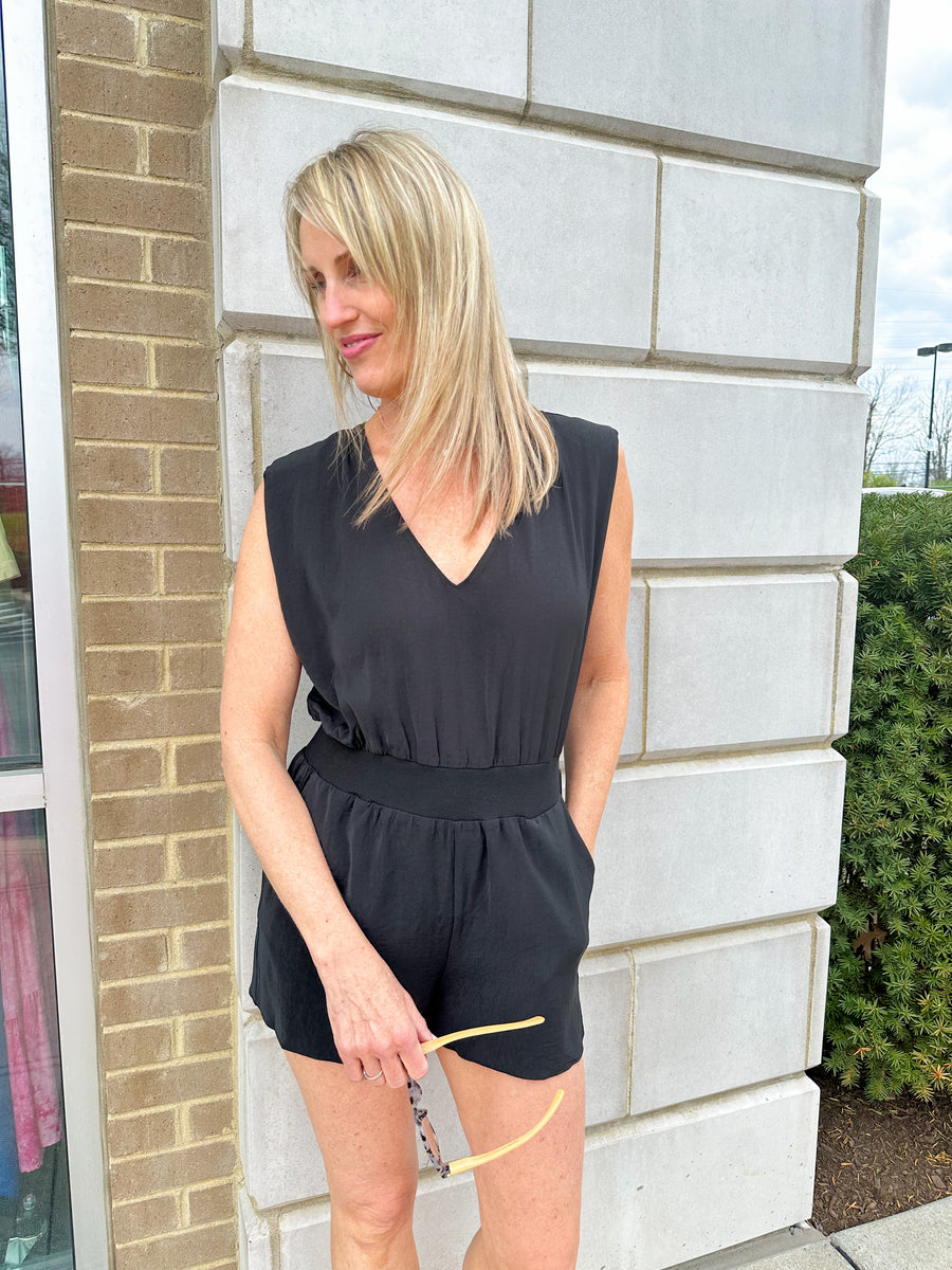Black Rivet Peep Side Romper main image 0