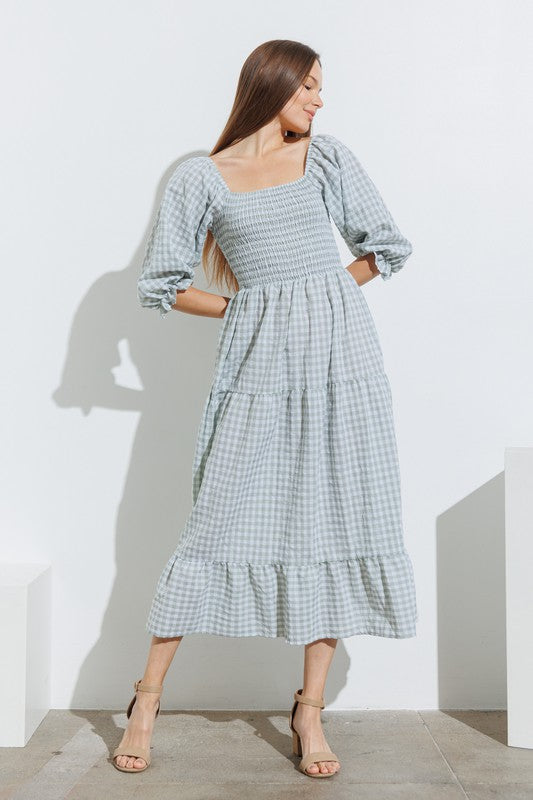 Elyse Boho Gingham Tied Straps Smocked Maxi Dress main image 0