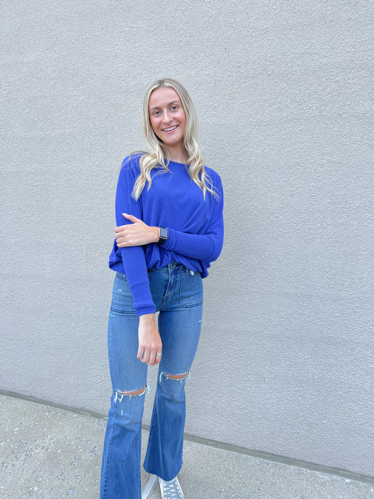 Blue Dolman Slv Elastic Top Clothing Charlotte Avery   