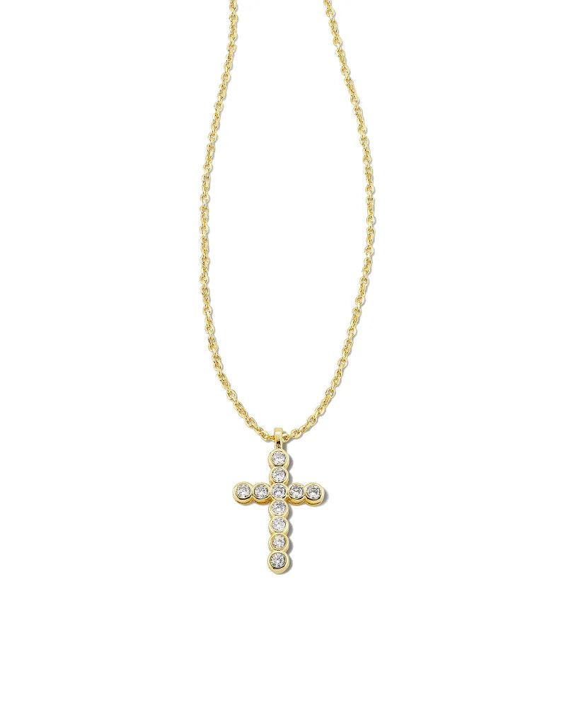 Cross Gold Pendant White Crystal Necklace Jewelry Kendra Scott   