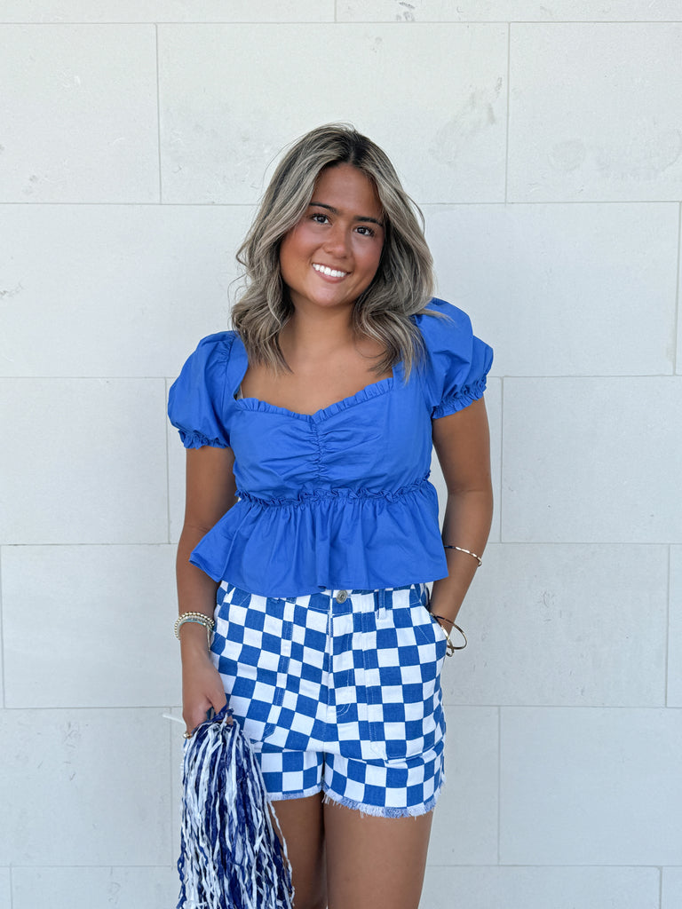 Colleen Checkered Royal Shorts Clothing Peacocks & Pearls Lexington   