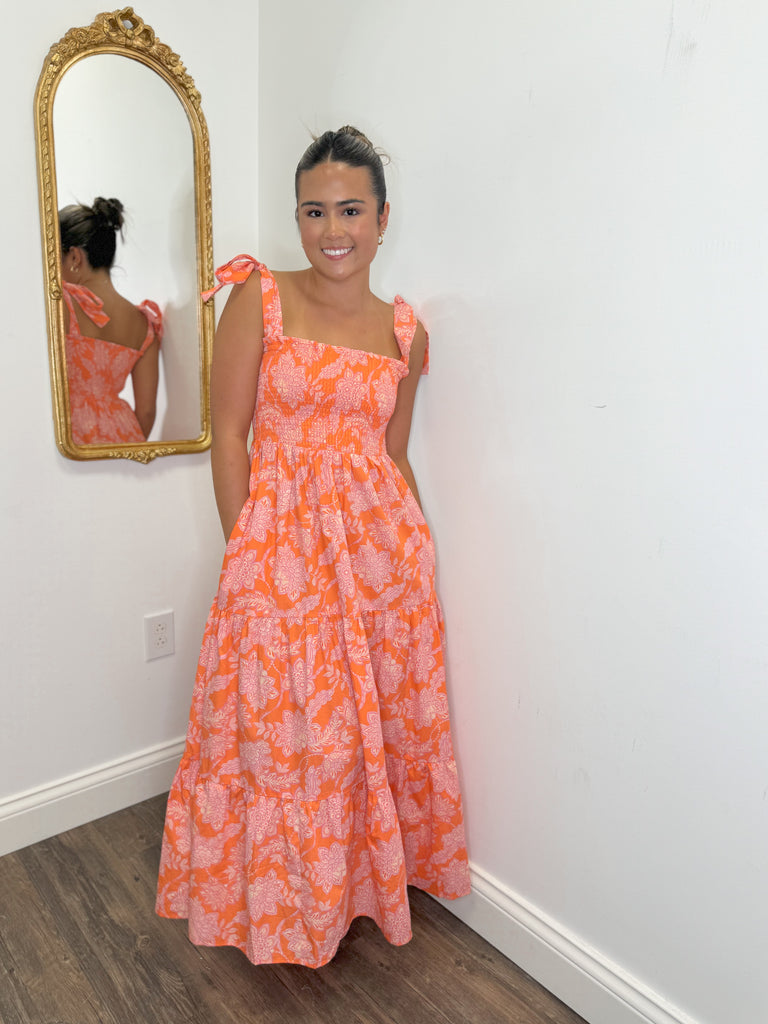 Sweet Summer Orange Midi Dress Clothing Peacocks & Pearls Lexington   