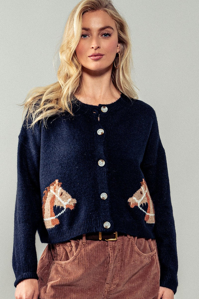 Equestrian Dream Cardigan Clothing Peacocks & Pearls Lexington Navy S/M 