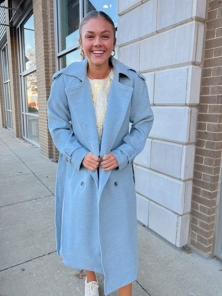 Blue Cloud Trench Coat Clothing Fate   