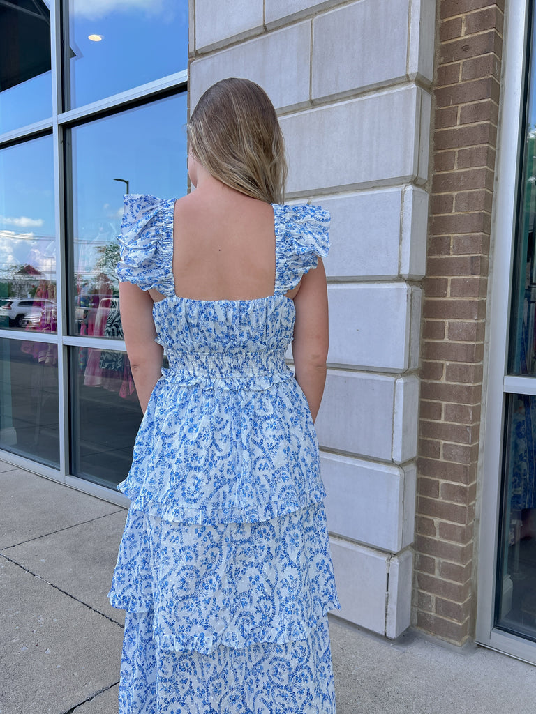 Light And Airy Blue/White Midi Dress Clothing Peacocks & Pearls Lexington   