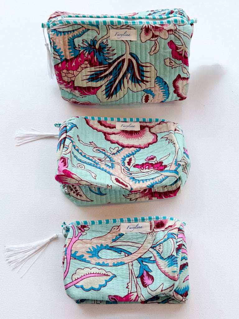 Quilted Toiletry Bag Accessory Peacocks & Pearls Lexington Maui Mint Small