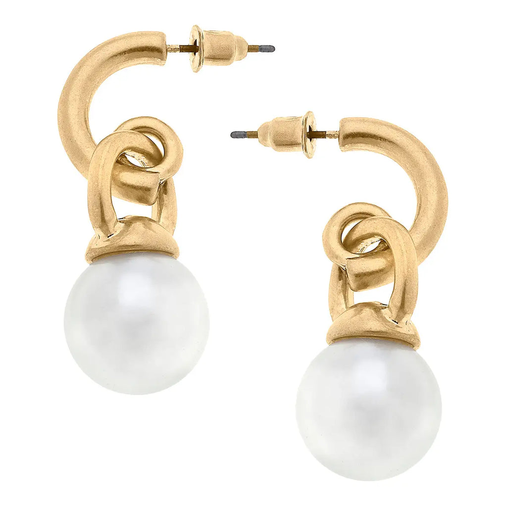 Layne Pearl Drop Hoop Earrings in Ivory Jewelry Peacocks & Pearls Lexington   
