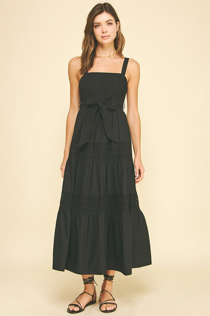 knee length dresses for ladies Miss Circle Women's Parisa Black Lace Ruffled Mermaid Maxi Dress