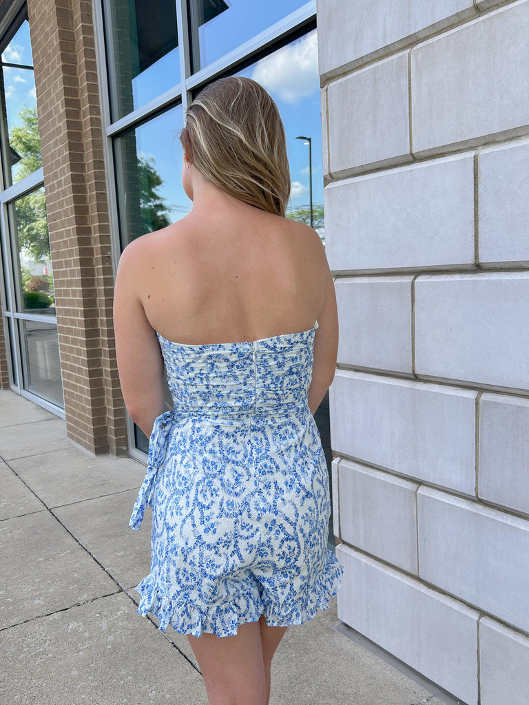 Blue Radiance Strapless Romper Clothing Peacocks & Pearls Lexington   