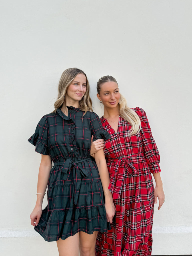 Boswell Tartan Plaid Yanis Button Up Midi Dress Clothing Peacocks & Pearls Lexington   