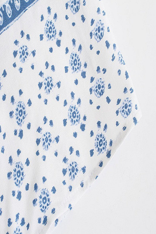 Blue/White Smocked Printed Midi Dress Clothing Sundayup   
