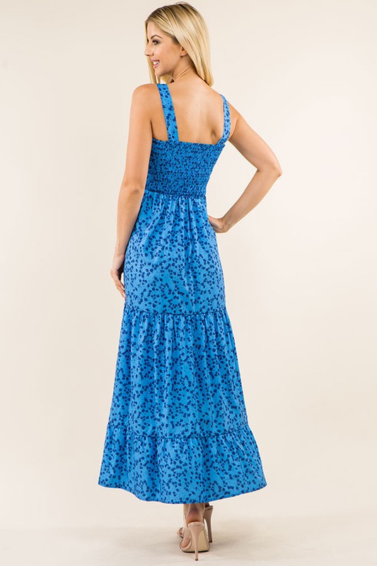 Blue Floral Smocked Tiered Dress Clothing Sundayup   