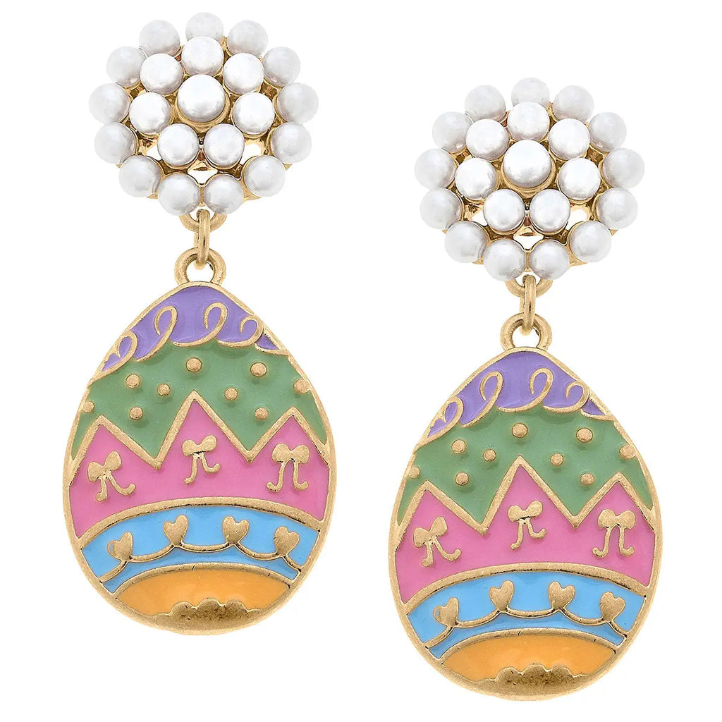 Remi Easter Egg Pearl Cluster Enamel Earrings in Multi Jewelry Canvas Style   