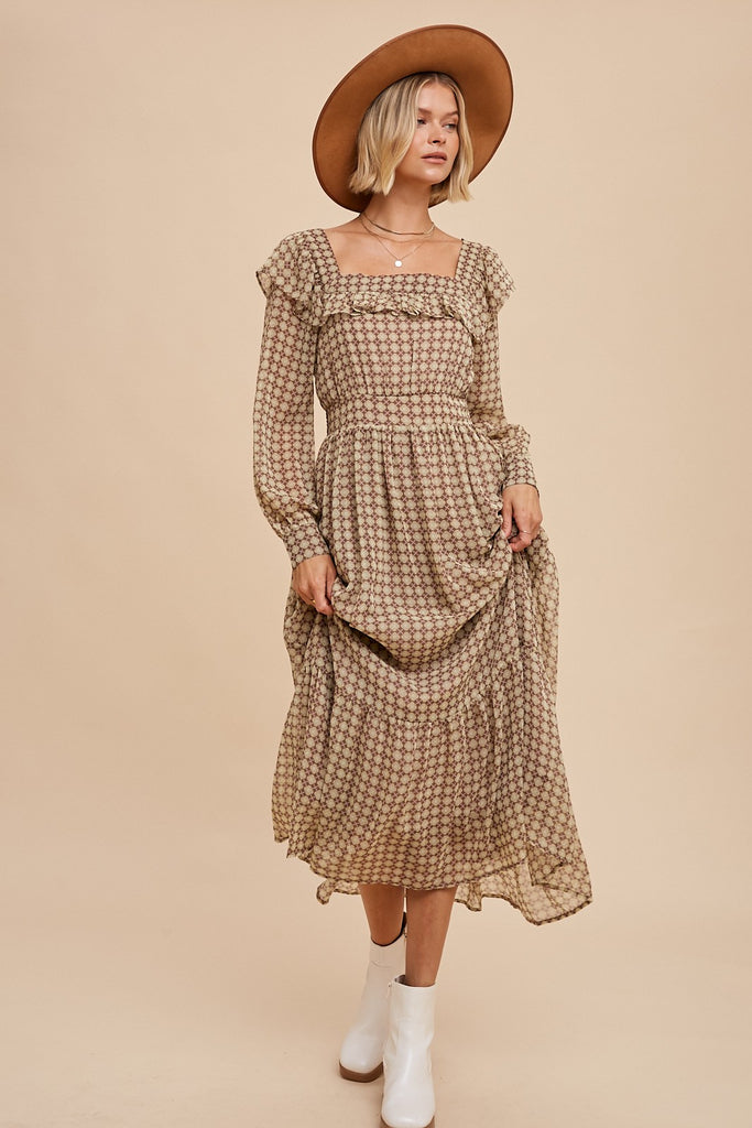 Hello Fall Midi Dress Clothing Peacocks & Pearls Lexington Light Brown S 