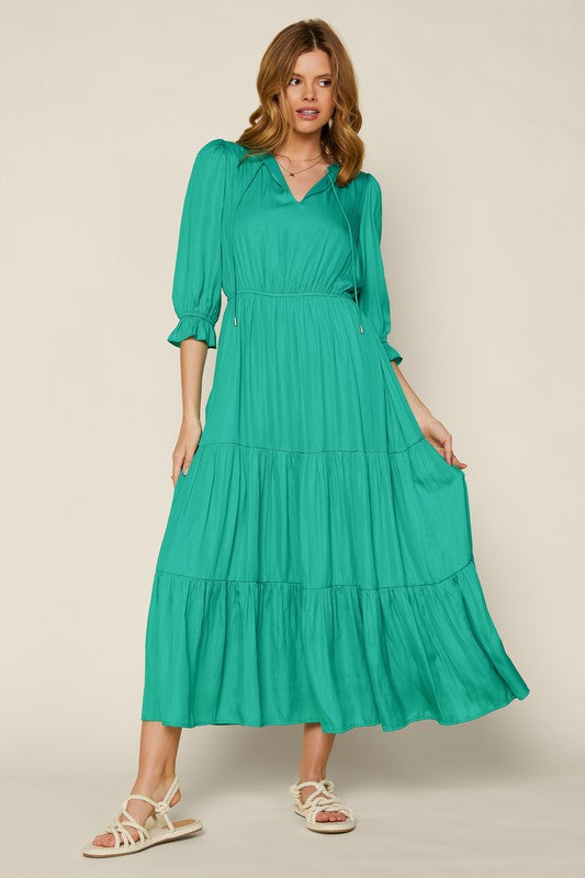 V-Neck Tiered Maxi Dress Clothing Skies Are Blue   