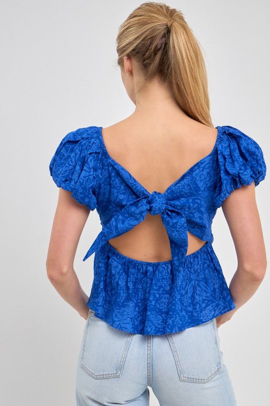 Royal Floral Babydoll Back Tie Top Clothing August Apparel   