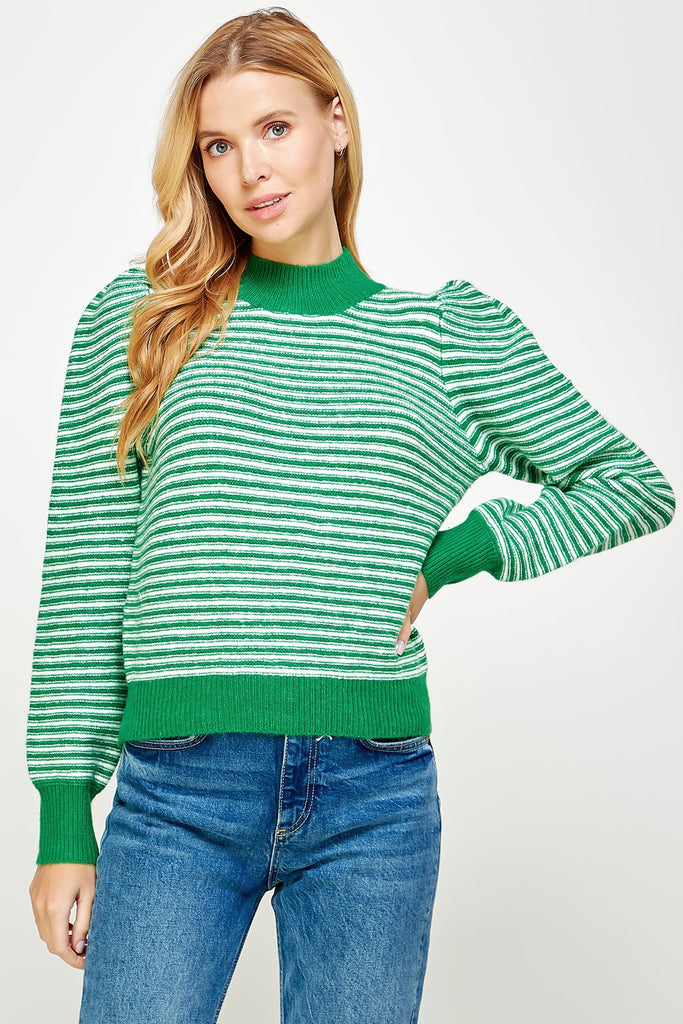 Striped Puff Slv Mock Neck Sweater Clothing Strut & Bolt Green S 