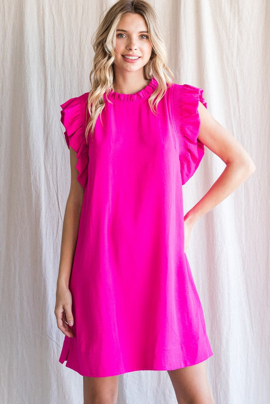 Solid Ruffle Cap Sleeve Dress Clothing Jodifl Pink S 