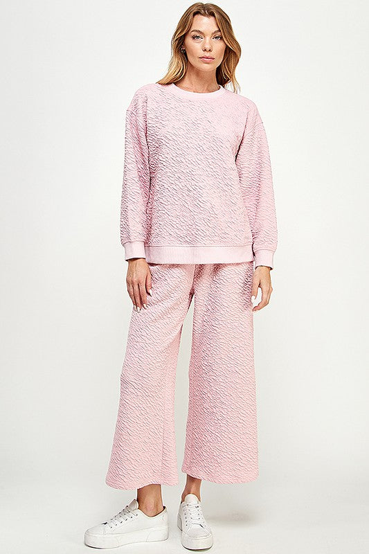 Textured Top/Pants Set SS Clothing See And Be Seen Pink Top S