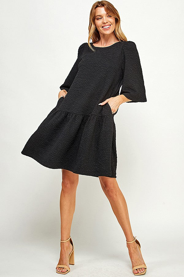 Texture 1/2 Sleeve Dress With Pockets Clothing See And Be Seen Black S 