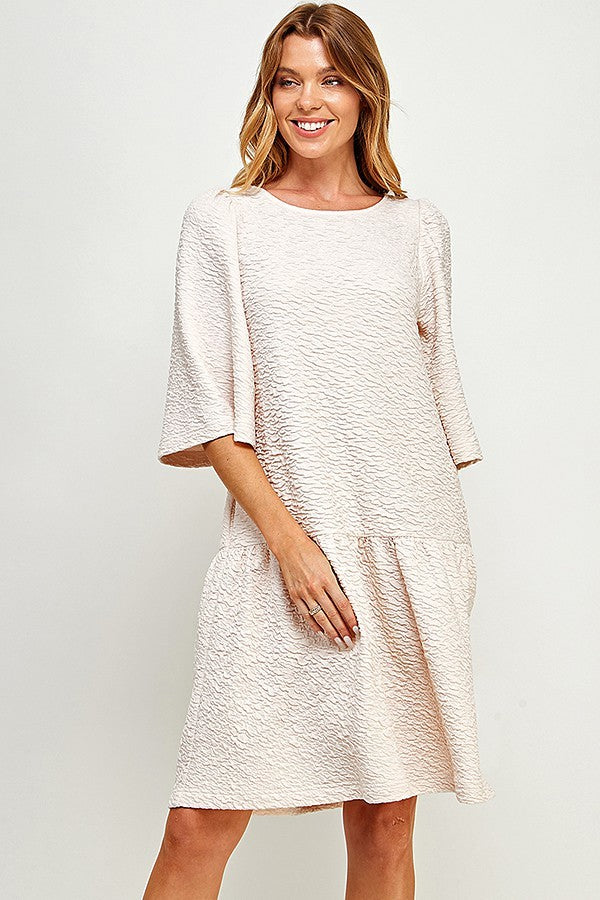 Texture 1/2 Sleeve Dress With Pockets Clothing See And Be Seen Cream S 