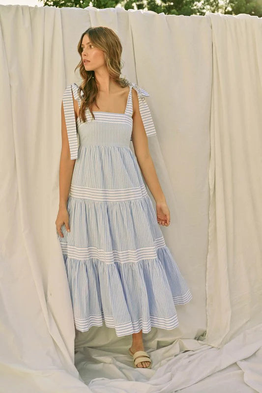 blue and white striped sleeveless dress Blue/White Stripe Maxi – Peacocks & Pearls Lexington category_v-neck-dresses-seo our Madeleine Dress is Black Lace Spaghetti Straps Color:More Color