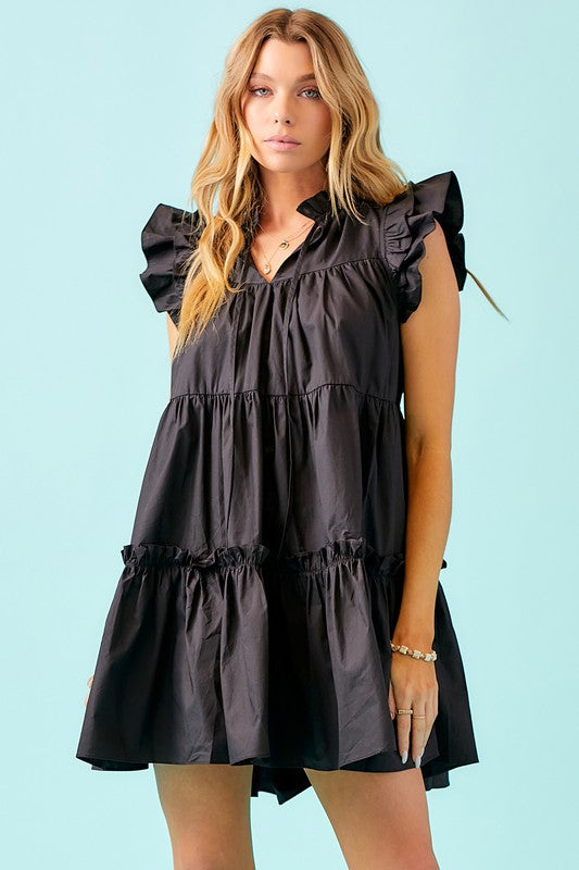black casual day dress Women's V-Neck Midi Dress
