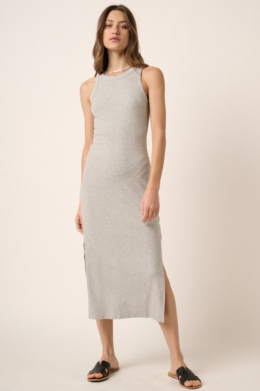 Grey Rib Knit Midi Casual Dress Clothing Mittoshop   