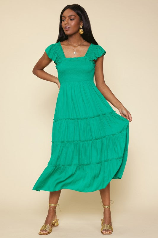 smocked tiered midi dress Smocked Tiered Midi Dress W/ Ruffles – Peacocks & Pearls Lexington