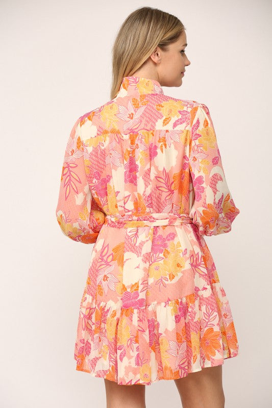 Floral Long Sleeve Button Up Ruffled Dress Clothing Fate   