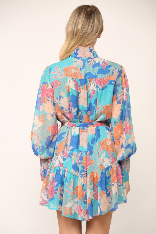 Floral Long Sleeve Button Up Ruffled Dress Clothing Fate   