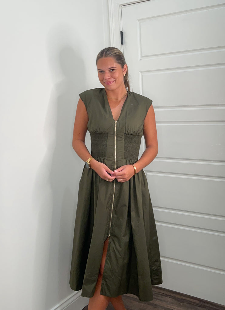 Girl Group Zipper Midi Dress Clothing Peacocks & Pearls Lexington   