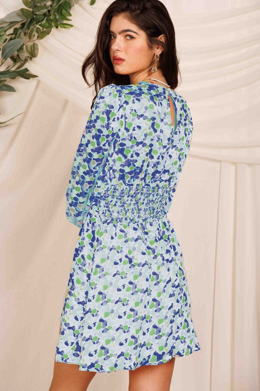 long sleeve crossover dress Long Sleeve Dot Crossover Waist Dress
