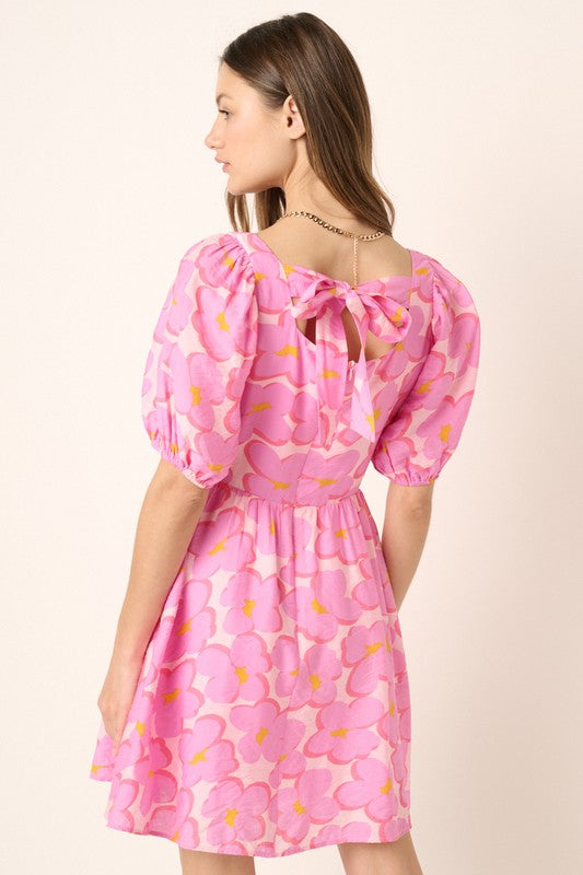 Pink Flower Print Tie Back Babydoll Dress Clothing Mittoshop   