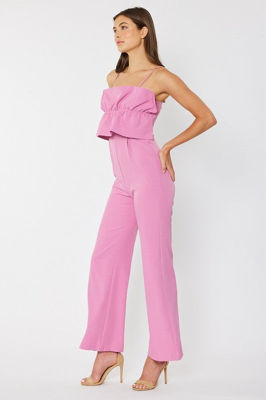 Jumpsuit With Side Zipper and Ruffled Top Clothing Faith Apparel   