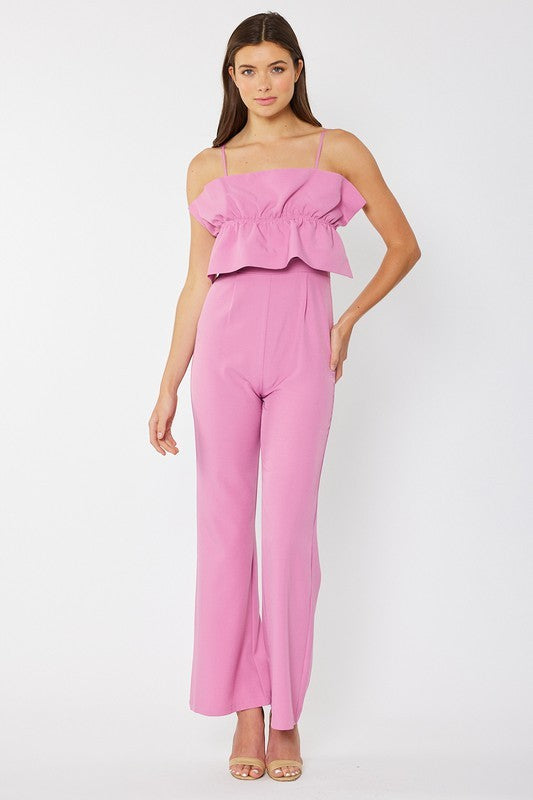 Jumpsuit With Side Zipper and Ruffled Top Clothing Faith Apparel Lilac S 