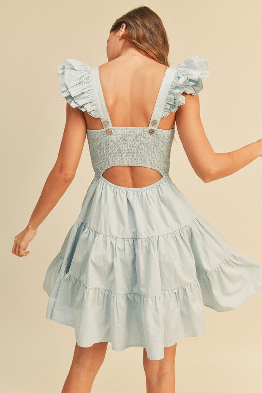 Blue Smocked Tiered Ruffle Strap Dress Clothing Miou Muse   